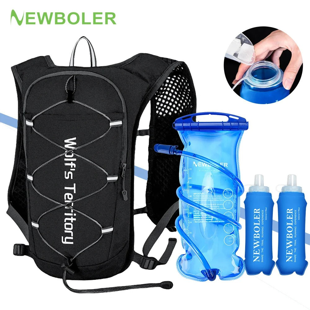 NEWBOLER Outdoor Trail Running Ultralight Backpack Running Hydration Vest Breathable Marathon Running Backpack Water Bottle